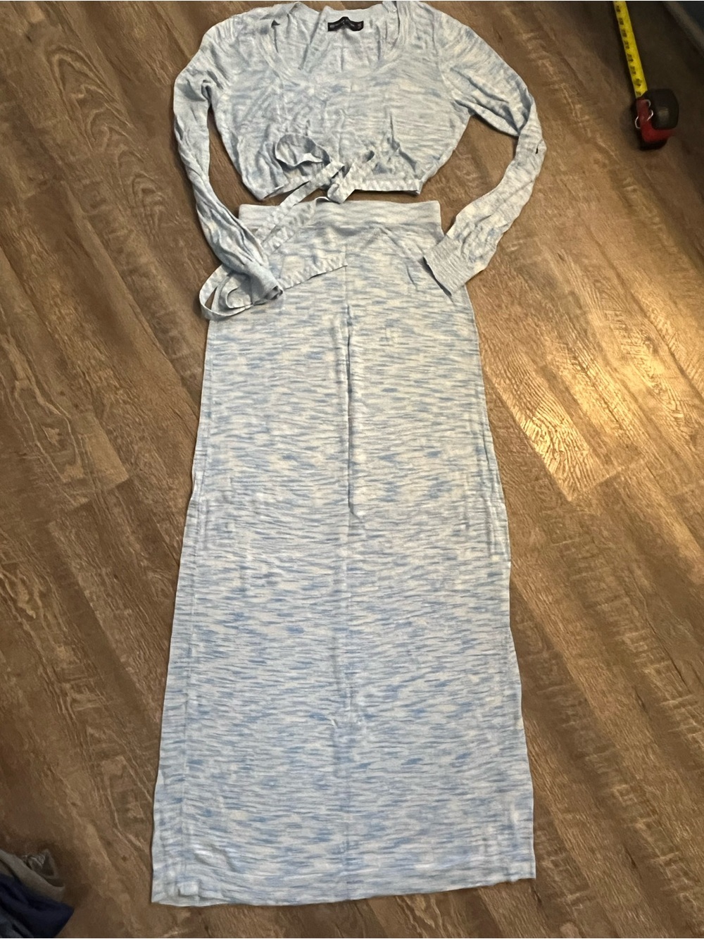 Fashion to Figure Light Blue Sweater Marled Knit Two-Piece Maxi Set Skirt